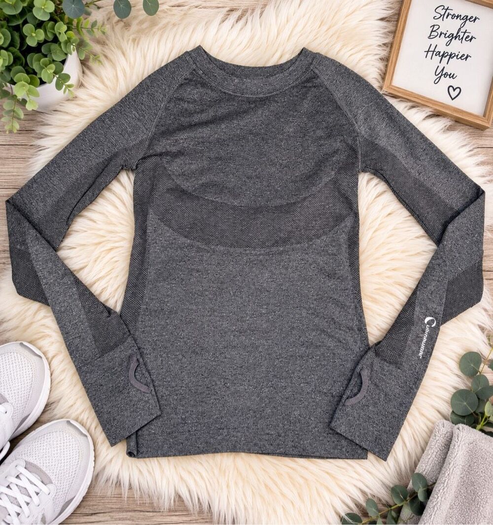 Climawear Women S/M Gray Seamless Long Sleeve Workout Athletic Activewear Top